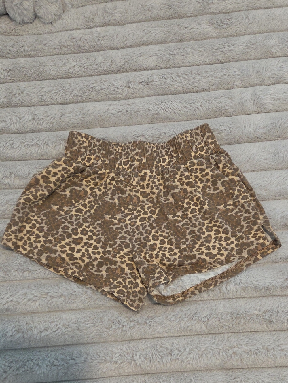 Leopard Print Girls  Casual Elastic Waist Shorts With Pockets - Brown